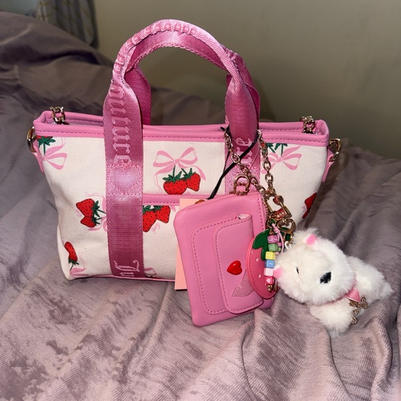 Juicy Couture Handbags - Juicy Couture Pink Strawberry Tote Bag with Plush Charms